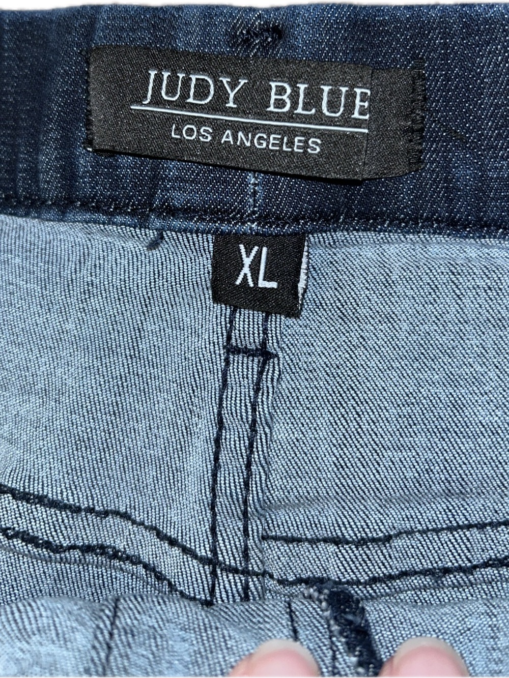 Judy Blue Dark Wash Blue Frayed Hem Pull On Mid To High Waist Denim Shorts XL - Picture 13 of 14
